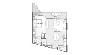 Планировка кондомониума 1 спальня в ЖК Laguna Golf Residences Hibiscus № 11010