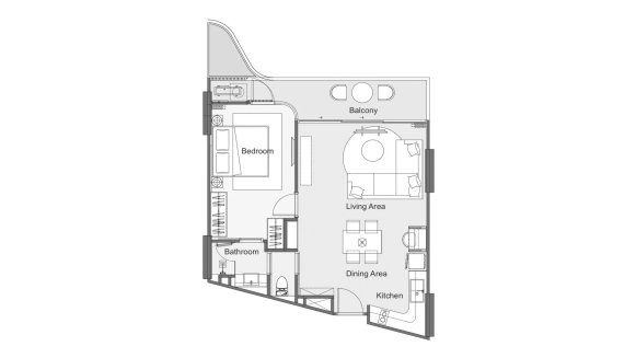 Condominium floor plan, 1 bedroom in Laguna Golf Residences Hibiscus No. 11010 (2D)
