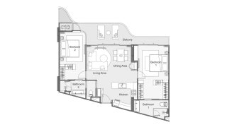 Condominium floor plan, 2 bedrooms in Laguna Golf Residences Hibiscus No. 11011